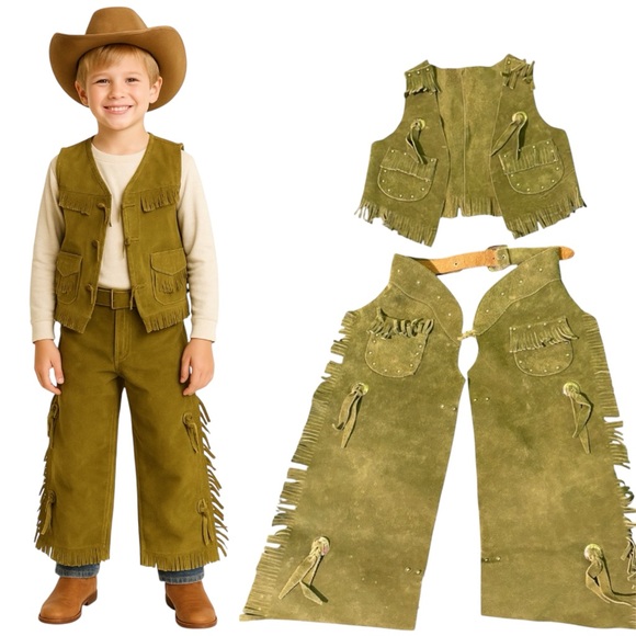 Vintage 1950’s Sears Childs Leather Chaps & Vest Costume...